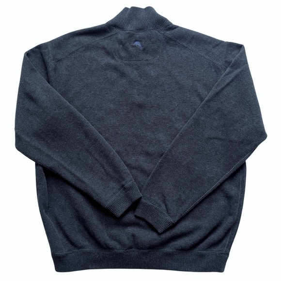 Tommy Bahama Tobago Bay Half Zip Sweater Dark Gray & Blue 100% Cotton Medium - Picture 3 of 6